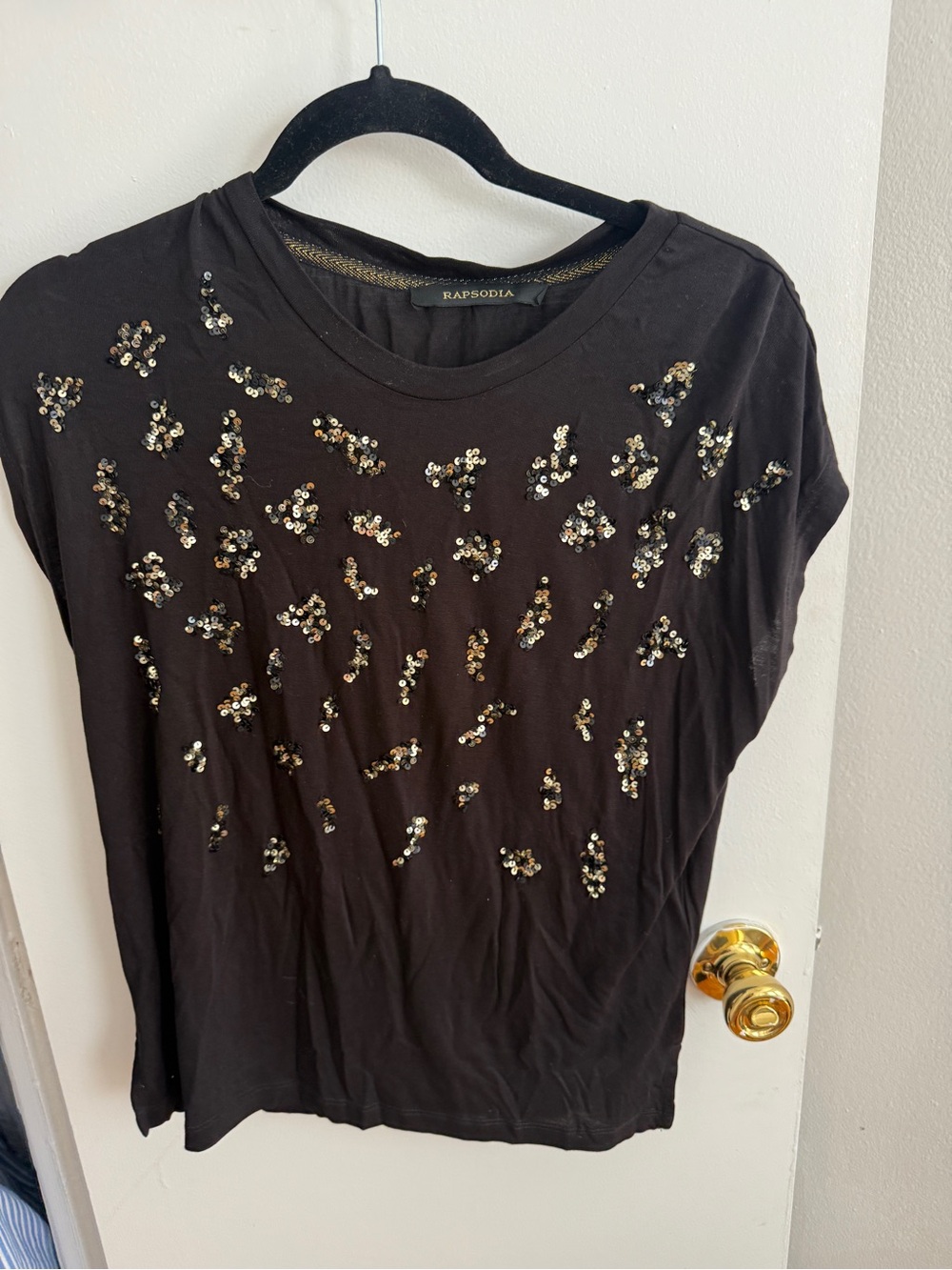 Black Sequin Embellished Short Sleeve Tee